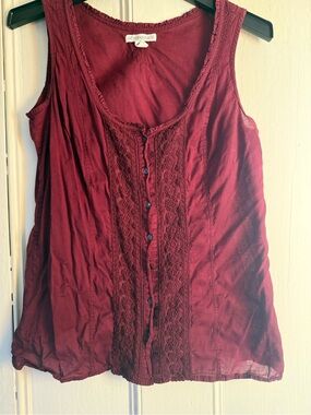 Aeropostale Women's Wine Lace-Front Tank Top